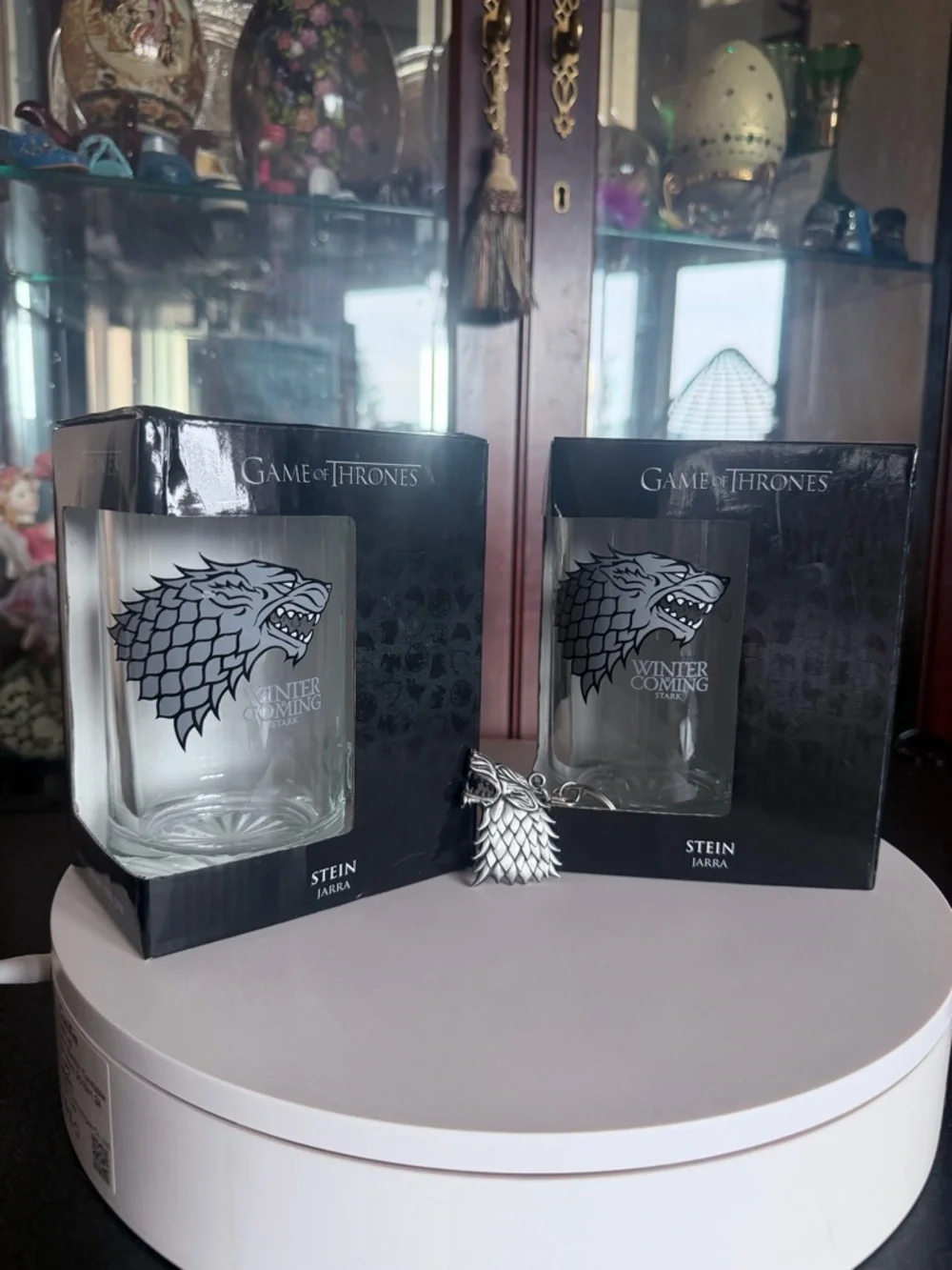 Stark Glass Stein - White Direwolf Design